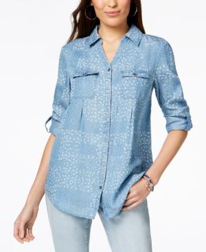 Style & Co Daisy-print Denim Shirt, Created For Macy's