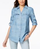 Style & Co Daisy-print Denim Shirt, Created For Macy's