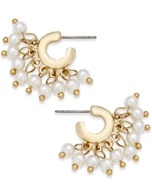 Catherine Stein For Inc International Concepts Gold-tone Imitation Pearl Small Shaky Hoop Earrings, Only At Macy's