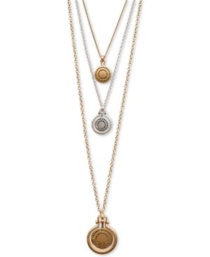 Lucky Brand Two-tone Pave Medallion Removable 17 Triple-layer Pendant Necklace