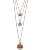 Lucky Brand Two-tone Pave Medallion Removable 17 Triple-layer Pendant Necklace