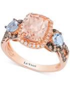 Le Vian Chocolatier Peach Morganite (1-1/2 Ct. T.w.), Aquamarine (1/2 Ct. T.w.) And Diamond (1/3 Ct. T.w.) Ring In 14k Rose Gold