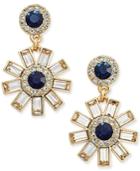 Charter Club Gold-tone Blue And Clear Crystal Spoke Drop Earrings, Only At Macy's