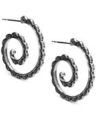American West Beaded Swirl Hoop Earrings In Sterling Silver