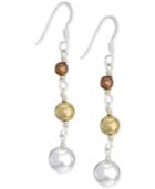 Giani Bernini Tri-tone Linear Drop Earrings In Sterling Silver And 18k Gold-plated And Rose Gold-plated Sterling Silver, Only At Macy's