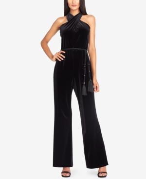 Tahari Asl Velvet Crisscross Tassel Jumpsuit