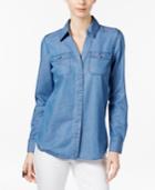 Inc International Concepts Embroidered-back Denim Shirt, Only At Macy's