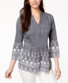 Style & Co Cotton Eyelet-trim Blouse, Created For Macy's