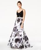 Jump Juniors' Sequined & Floral-print Gown