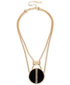 Kenneth Cole New York Gold-tone Faux Leather And Pave Disc Pendant Necklace