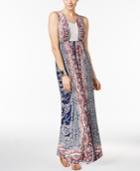 Style & Co Petite Printed Crochet-detail V-neck Maxi Dress, Only At Macy's