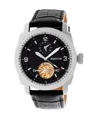 Heritor Automatic Helmsley Silver & Black Leather Watches 45mm