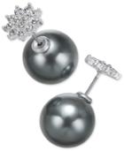 Charter Club Silver-tone Gray Imitation Pearl And Crystal Front And Back Earrings, Only At Macy's