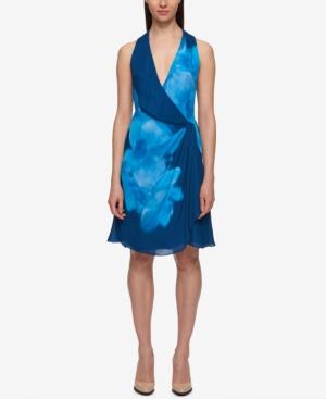 Dkny Printed Draped Chiffon A-line Dress