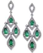 Emerald (1-1/2 Ct. T.w.) And Diamond (1 Ct. T.w.) Chandelier Earrings In 14k White Gold