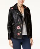 Xoxo Juniors' Floral-embroidered Moto Jacket