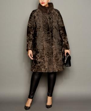 The Fur Vault Plus Size Mink-trim Persian Lamb Coat
