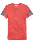 William Rast Men's Mixed-media Henley T-shirt