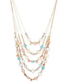 Gold-tone Faceted Bead And Crystal Illusion Necklace