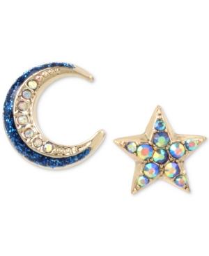 Betsey Johnson Gold-tone Crystal Moon & Star Mismatch Stud Earrings