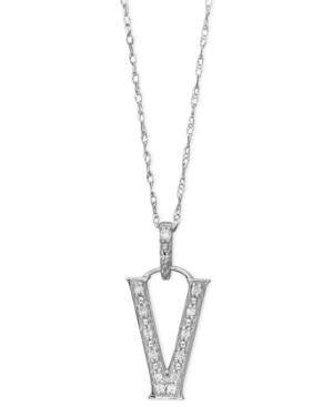 14k White Gold Necklace, Diamond Accent Letter V