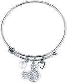 Disney Mickey Mouse Crystal Charm Bracelet In Stainless Steel With Silver-plated Charms