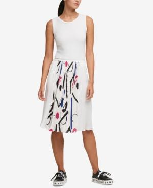 Dkny Pleated Ribbon-trim Dress, Created For Macy's