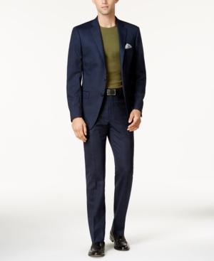 Calvin Klein Men's Slim-fit Navy & Light Blue Windowpane Suit