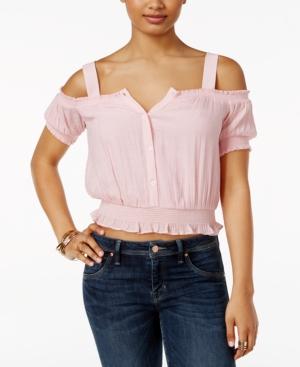 Guess Delta Smocked Cold-shoulder Top
