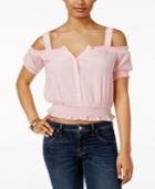 Guess Delta Smocked Cold-shoulder Top