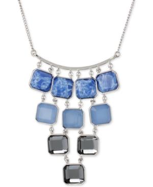 Kenneth Cole New York Silver-tone Black And Blue Square Stone Drama Necklace