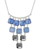 Kenneth Cole New York Silver-tone Black And Blue Square Stone Drama Necklace
