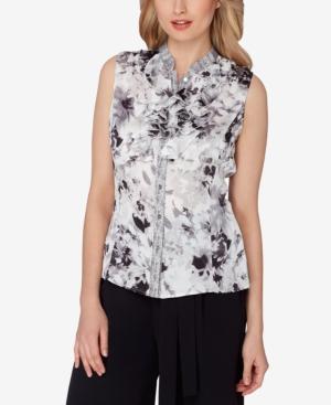 Tahari Asl Stand-collar Double-ruffle Blouse