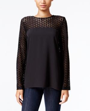 Kensie Crepe Lace-contrast Top