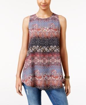 Gypsies And Moon Dust Juniors' Printed Cutout-back Tunic