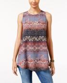 Gypsies And Moon Dust Juniors' Printed Cutout-back Tunic