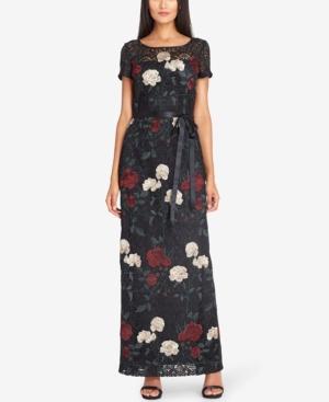 Tahari Asl Embroidered Lace Column Gown