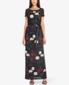 Tahari Asl Embroidered Lace Column Gown