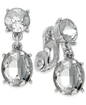 Charter Club Silver-tone Crystal Clip-on Double Drop Earrings, Created For Macy's