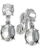 Charter Club Silver-tone Crystal Clip-on Double Drop Earrings, Created For Macy's
