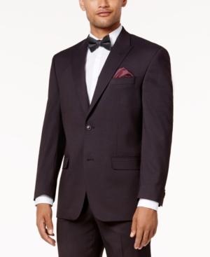 Sean John Men's Classic-fit Stretch Burgundy Tic Peak Lapel Suit Jacket