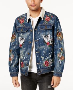 Reason Men's Embroidered Fleece-lined Denim Jacket