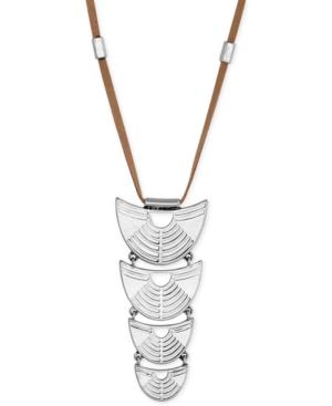 Lucky Brand Silver-tone Leather Corded Multi-disc Drama Necklace