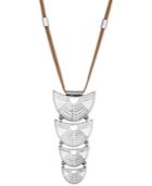 Lucky Brand Silver-tone Leather Corded Multi-disc Drama Necklace