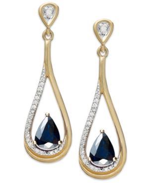14k Gold Necklace, Sapphire (9/10 Ct. T.w.) And Diamond (1/10 Ct. T.w.) Pear-shaped Drop Earrings