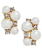Charter Club Gold-tone Imitation Pearl Crystal Cluster Earrings, Only At Macy's