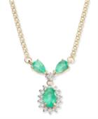 Emerald (1 Ct. T.w.) & Diamond (1/6 Ct. T.w.) Fancy 16 Collar Necklace In 14k Gold