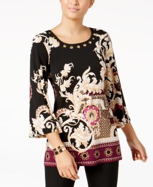 Jm Collection Printed Grommet-trim Tunic, Created For Macy's
