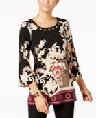 Jm Collection Printed Grommet-trim Tunic, Created For Macy's