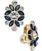 Charter Club Gold-tone Blue And Clear Crystal Clip-on Earrings, Only At Macy's